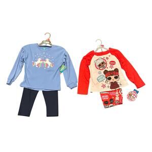 2 SET BUNDLE GIRLS NEW CLOTHING SETS SIZE 4/5 SMALL, LOL PAJAMAS, UNICORN OUTFIT